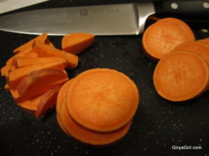slicing sweet potatoes