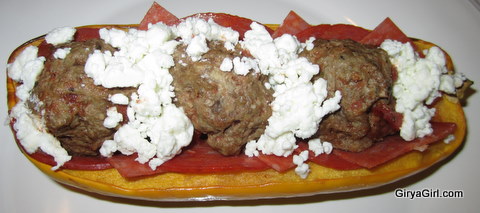 Delicata Squash Low carb Meatball Sub Assembly - add ricotta cheese