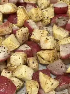 Here's my test batch of the celery root and roast radishes recipe made in my own kitchen!